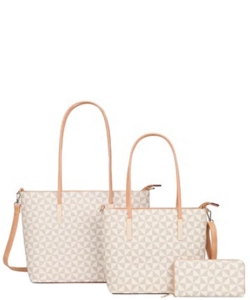 3in1 Monogram Print Tote Bag With Bag Wallet 007-8233-S TAUPE